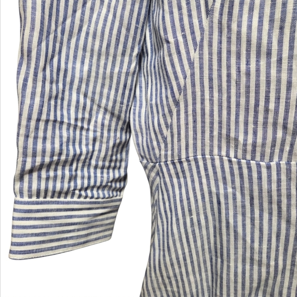 Sartoria Saracena Seersucker Blue & White Striped 100% Linen Maxi Dress Size XS - Picture 2 of 7